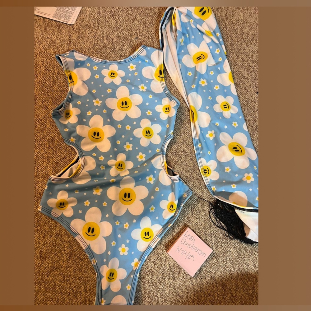 Lyte Couture Blue and Yellow Floral Bodysuit One Piece